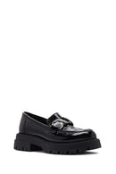 Women's Black Patent Leather Masculine Loafer | Derimod