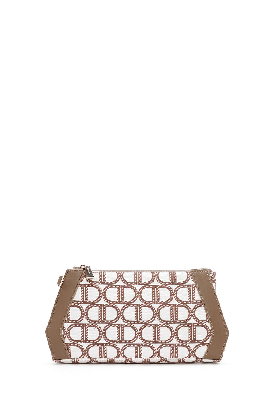 Women's Beige Long Strap Fabric Monogram Patterned Clutch Bag