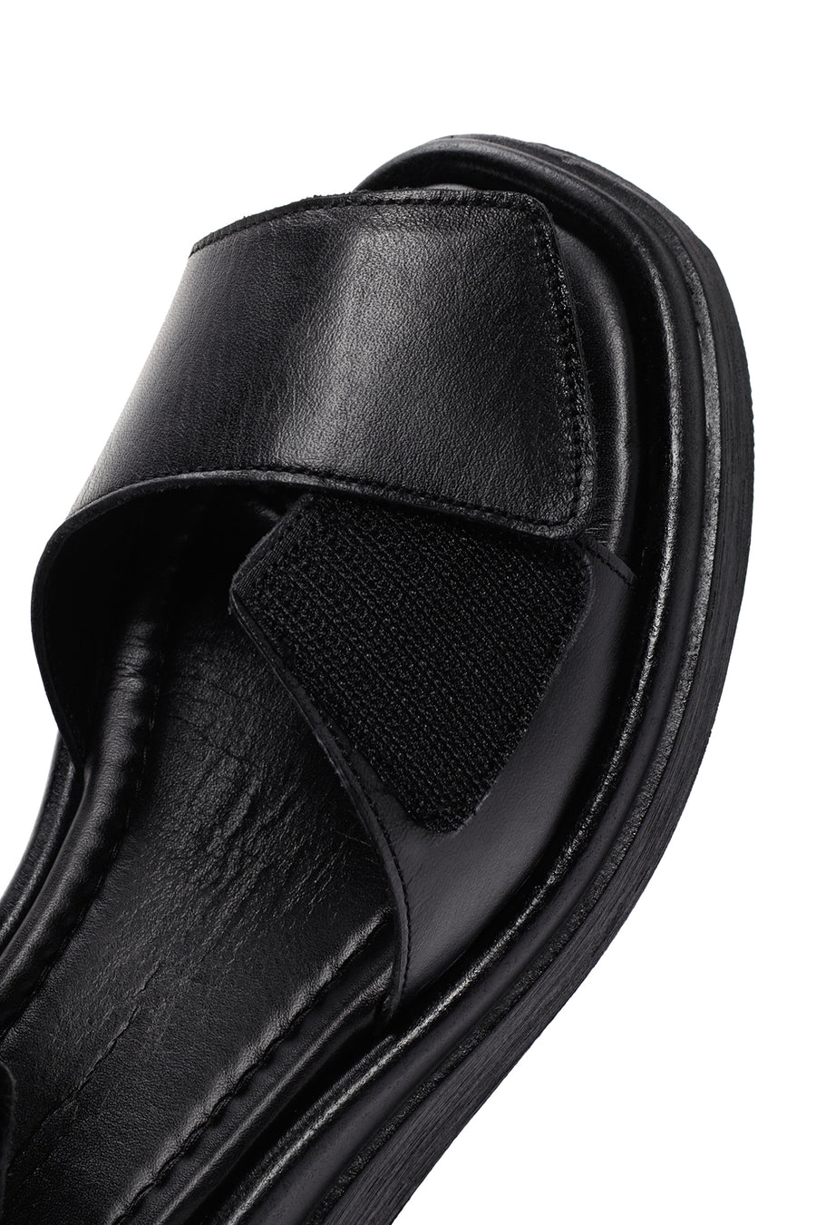Women's Black Wedge Heeled Leather Sandals