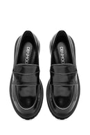 Women's Black Thick Soled Leather Masculine Loafer | Derimod