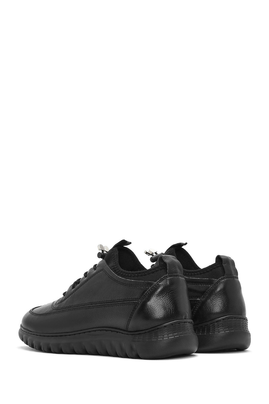 Erkek Siyah Bağcıklı Deri Casual Sneaker