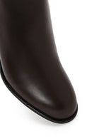 Woman Brown Zip Closure Chunky Heeled Leather Boots | Derimod
