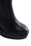 Women's Black Zippered Thick Heeled Leather Boots | Derimod