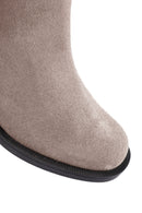 Women's Mink Zippered Thick Heel Suede Leather Boots | Derimod