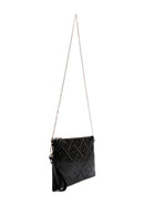 Women's Black Chain Strap Patterned Patent Leather Clutch Bag | Derimod