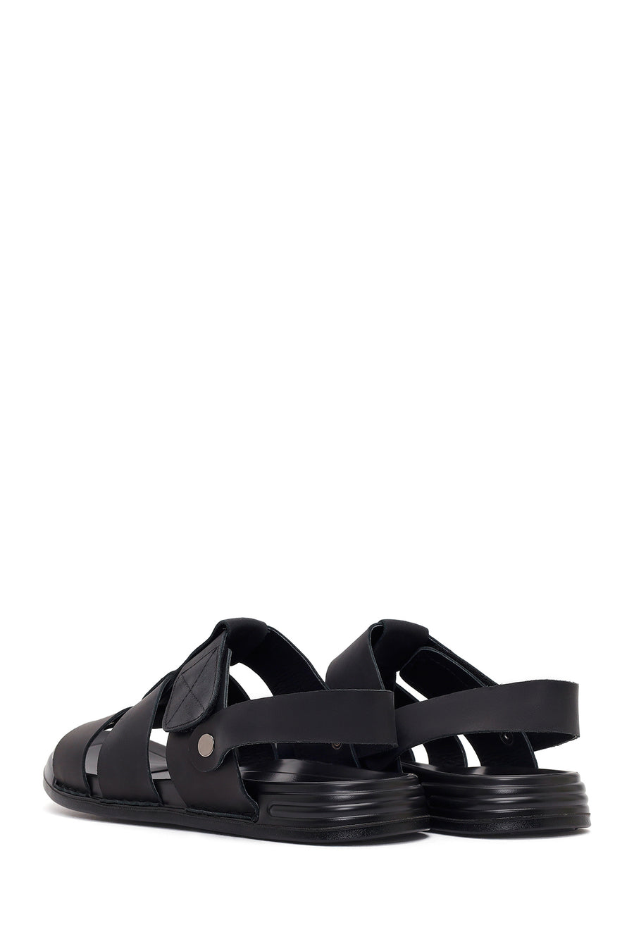 Men's Black Strapped Nubuck Leather Sandals