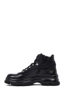 Men's Black Zippered Leather Boat | Derimod