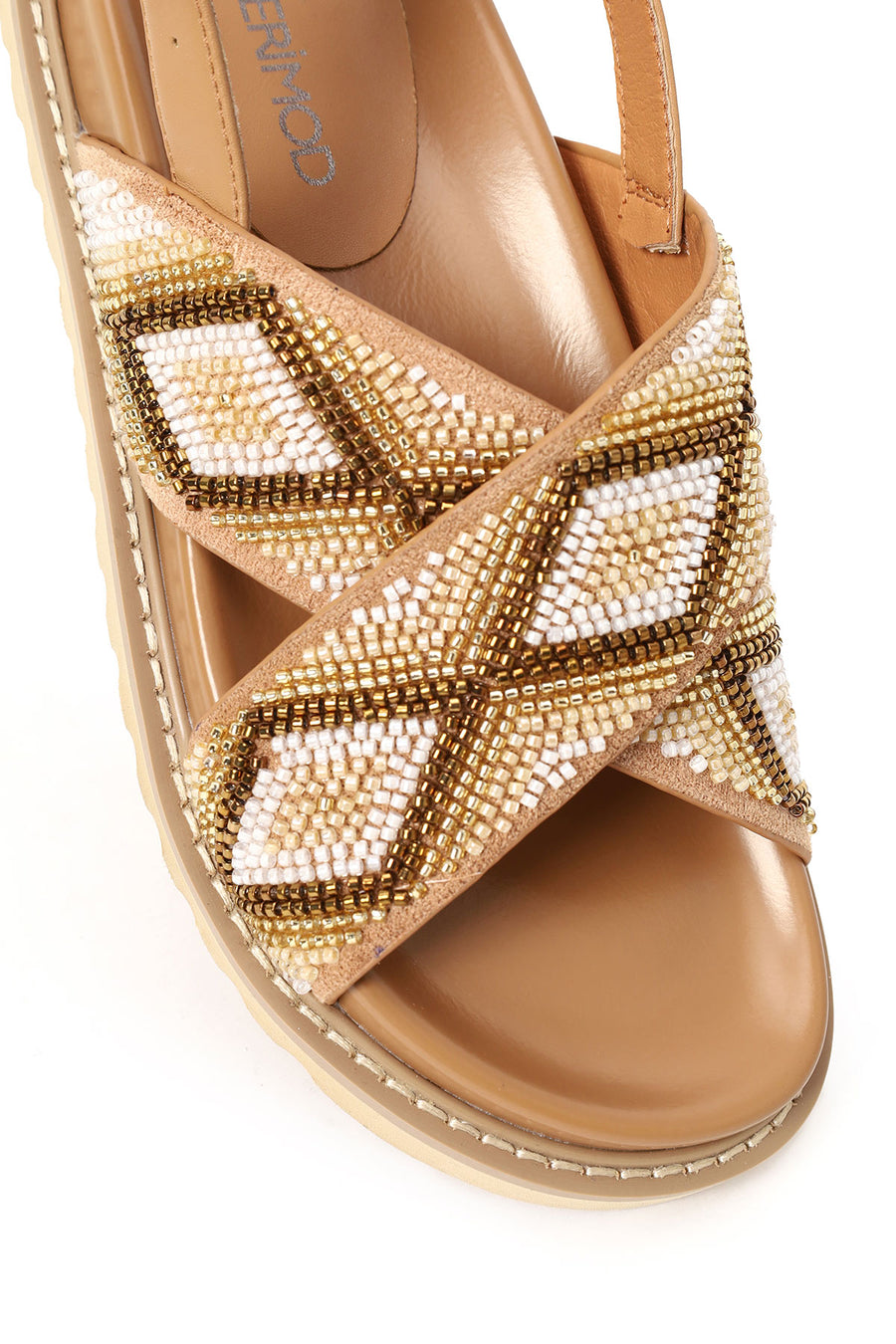 Woman Beige Ankle-Buckle Embellished Sandal