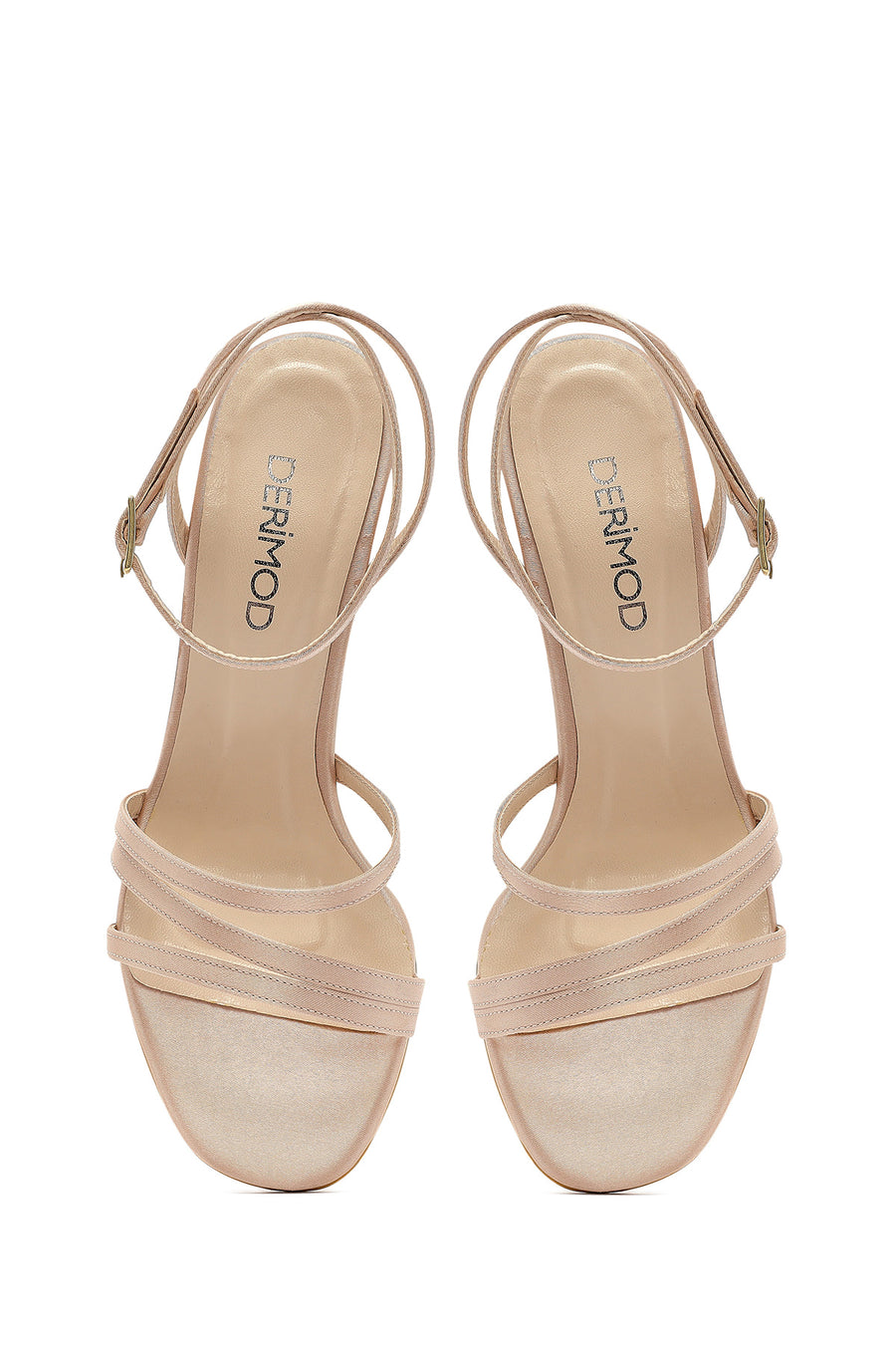 Women's Beige Ankle Strap Heeled Sandals