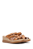 Women's Tan Thick Soled Leather Comfort Slippers | Derimod