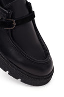 Kadın Siyah Tokalı Kalın Tabanlı Deri Maskülen Loafer | Derimod