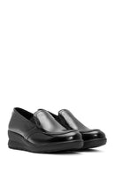 Women's Black Wedge Heel Patent Leather Comfort Loafer | Derimod