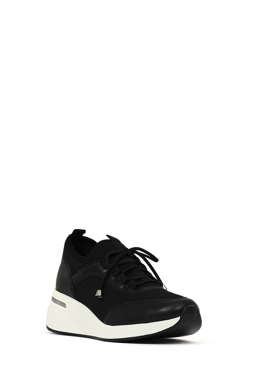 Kadın Siyah Bağcıklı Dolgu Topuklu Sneaker