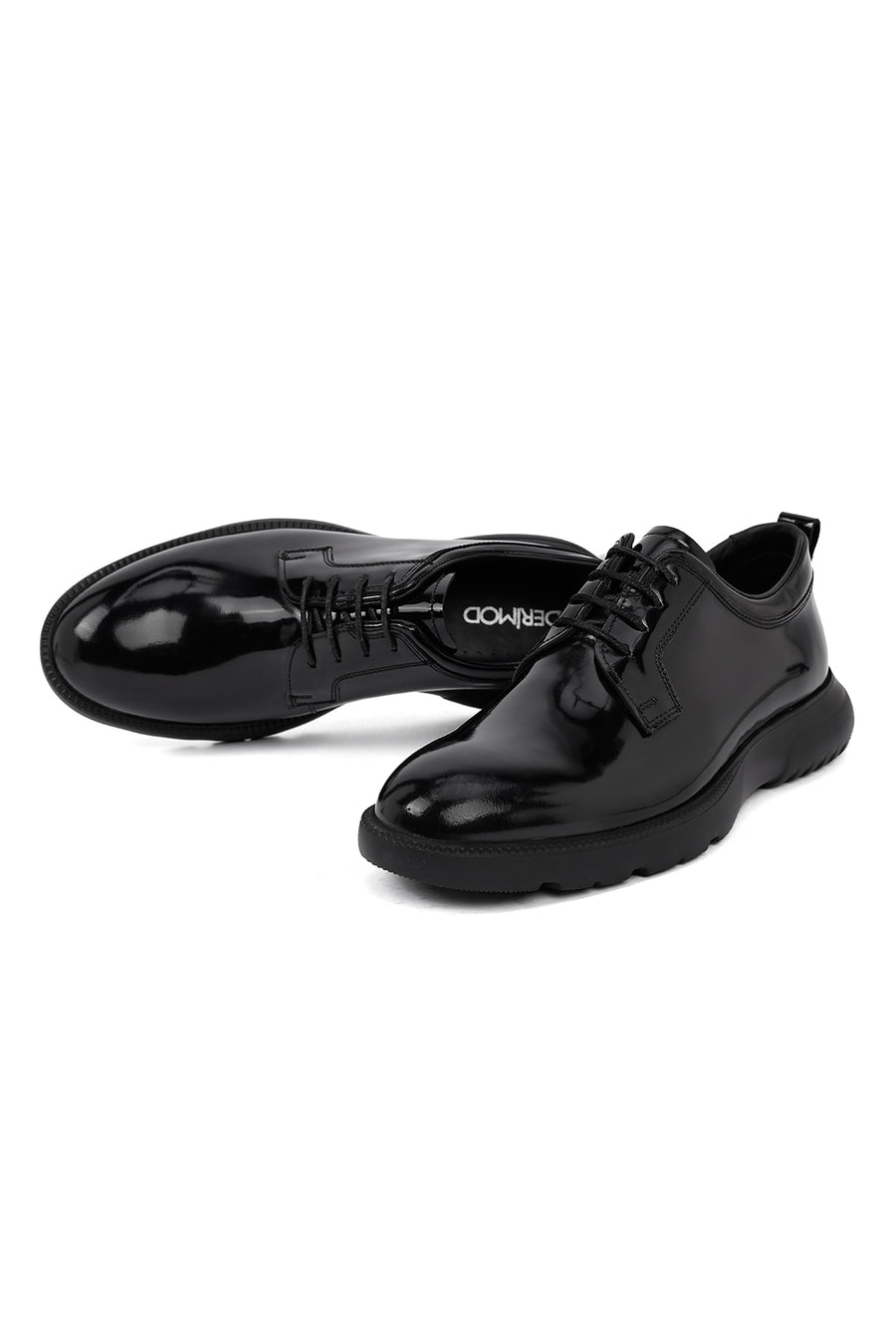 Men's Black Lace-Up Thick-Soled Leather Casual Shoe