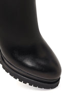 Woman Black Zip Closure Platform High Thick-Heeled Leather Boots | Derimod