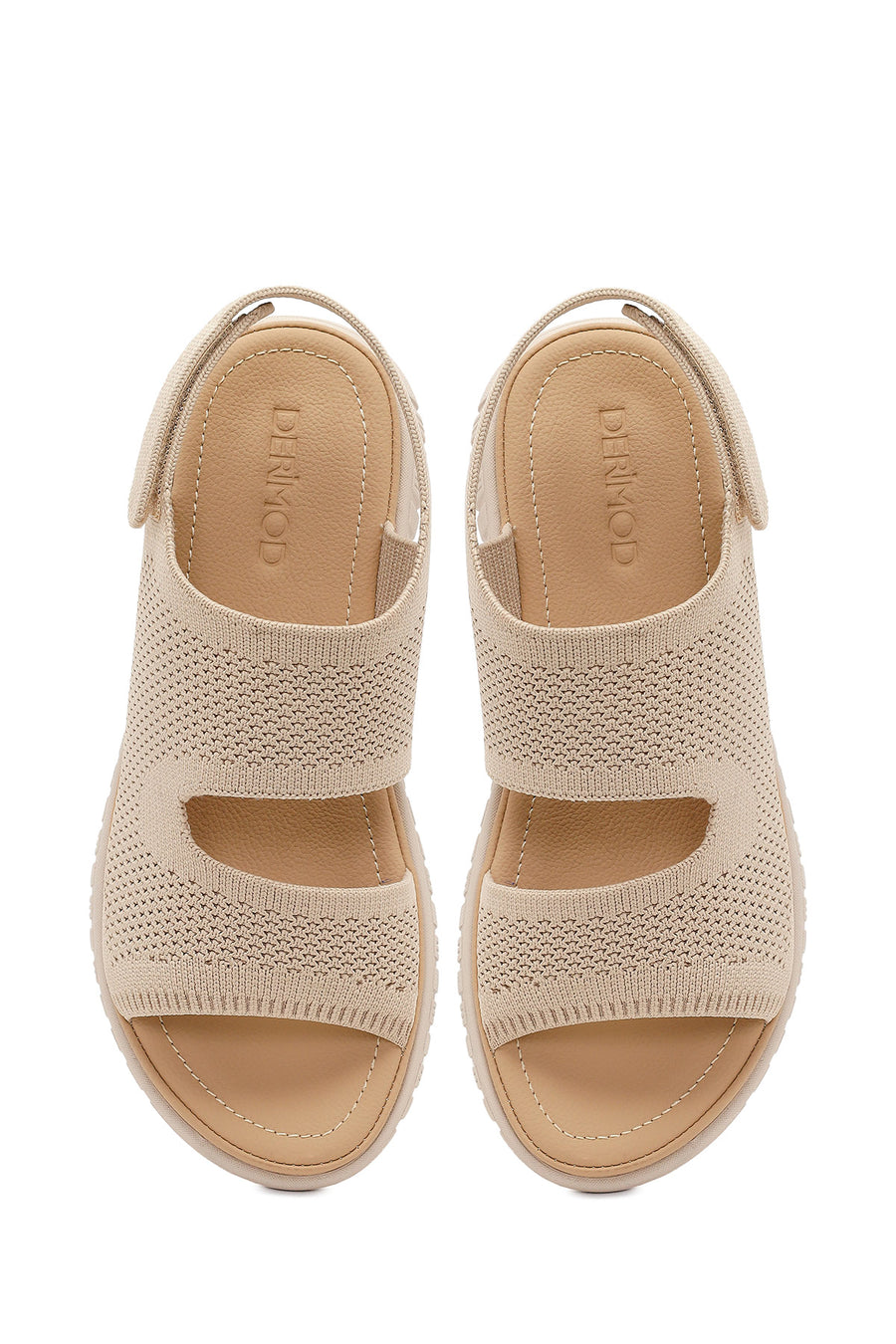 Women's Beige Strapped Thick-Soled Fabric Sandals