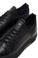 Erkek Siyah Bağcıklı Deri Sneaker | Derimod