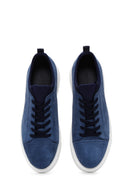 Men's Blue Suede Leather Thick Soled Sneaker | Derimod