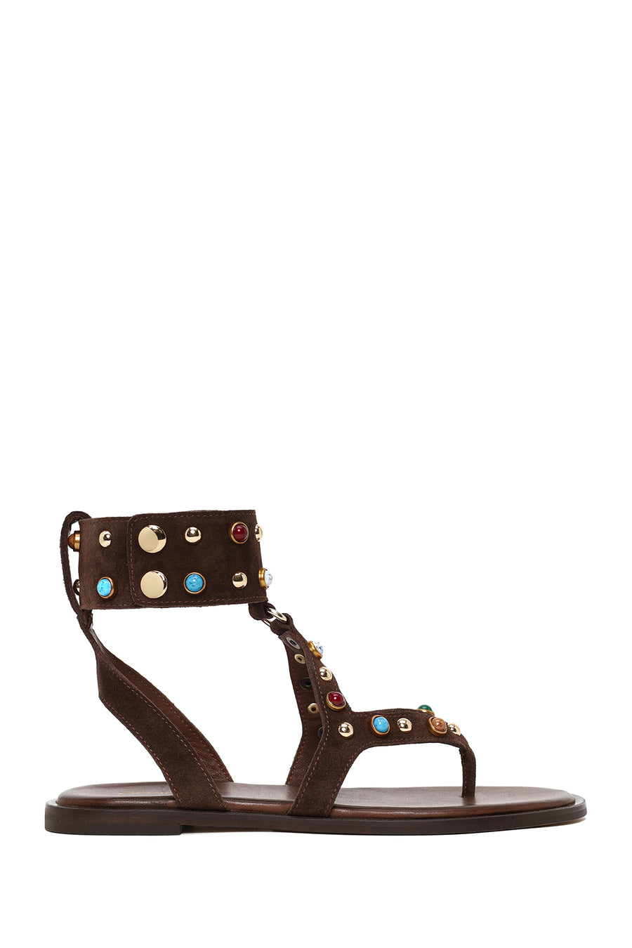 Woman Brown Embellished Toe-Post Suede Leather Sandals 26SFD551210 | Derimod