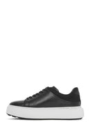 Erkek Siyah Bağcıklı Kalın Tabanlı Deri Sneaker | Derimod