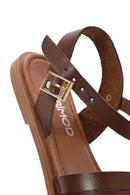Women's Brown Ankle Strap Flip-Flop Leather Bodrum Sandals | Derimod