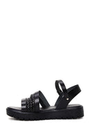 Women's Black Leather Bodrum Sandals | Derimod