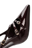 Women's Burgundy Open Back Thin Heel Patent Leather Shoes | Derimod