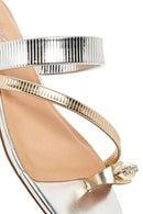 Woman Gray Stone-Embellished Metallic Slipper | Derimod