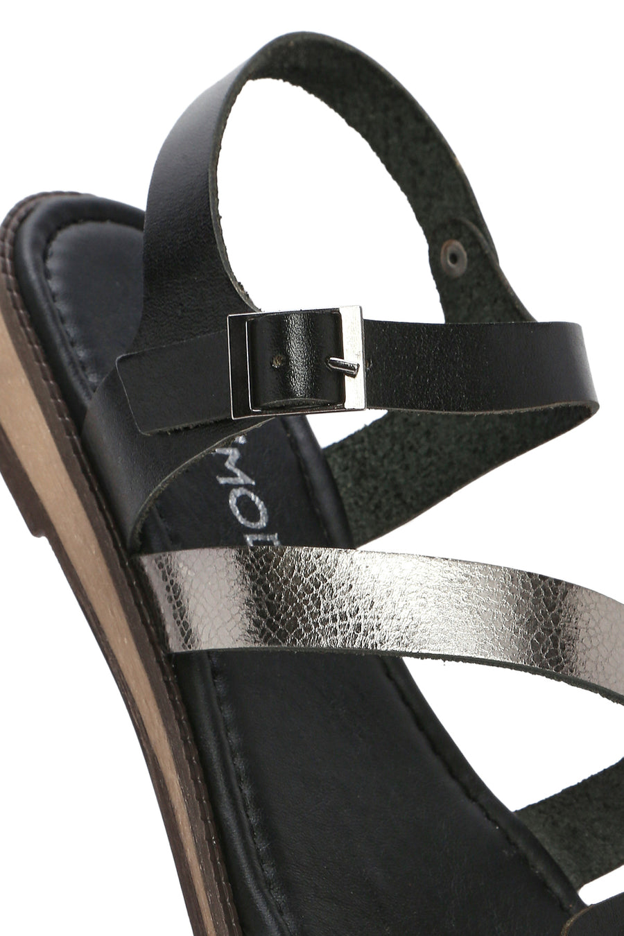 Women's Black Buckled Metallic Leather Bodrum Sandals