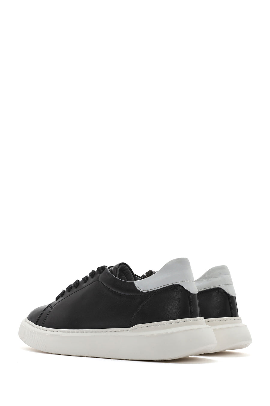 Men's Black Lace-up Thick-Sole Leather Sneaker