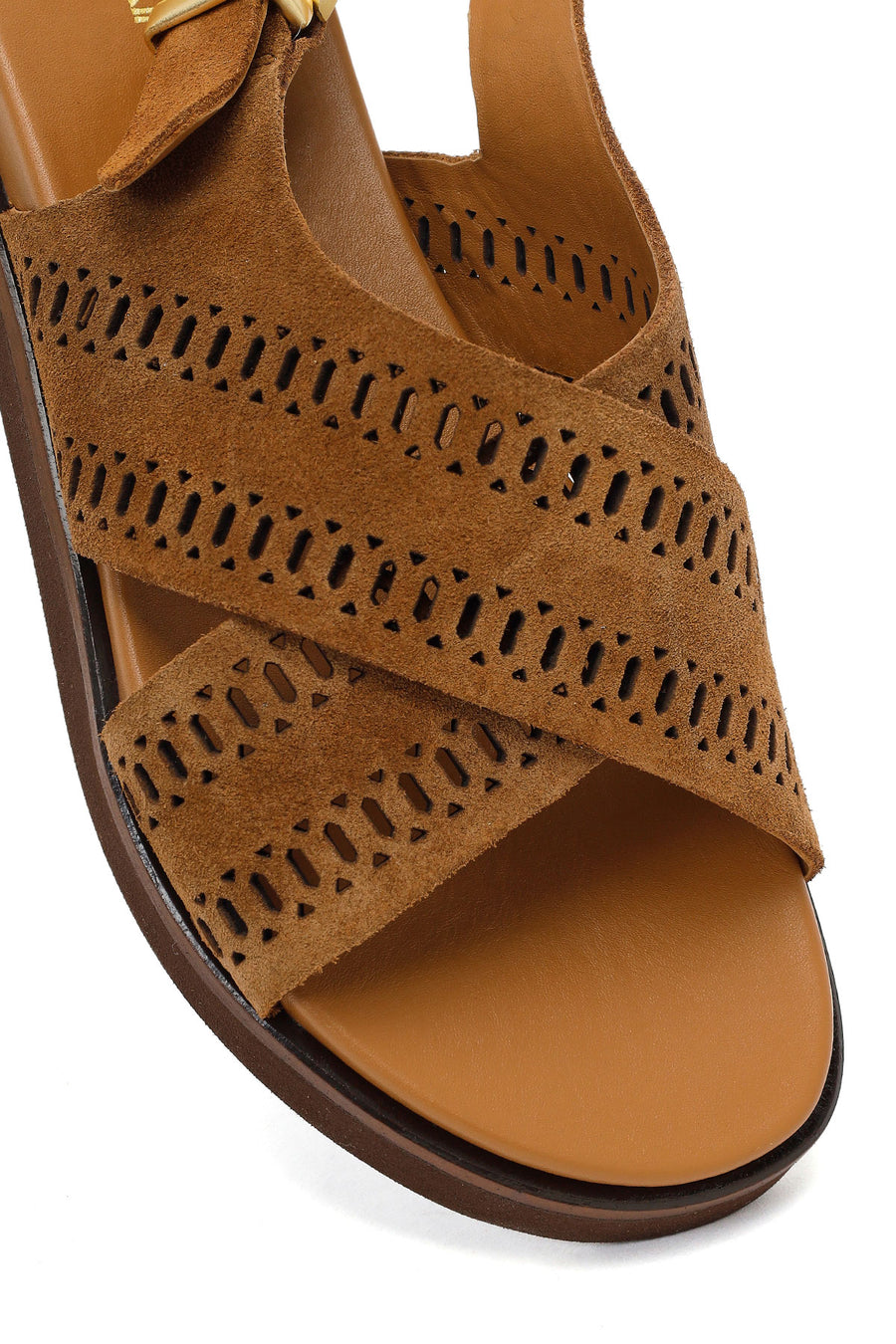 Woman Tan Patterned Suede Leather Sandals