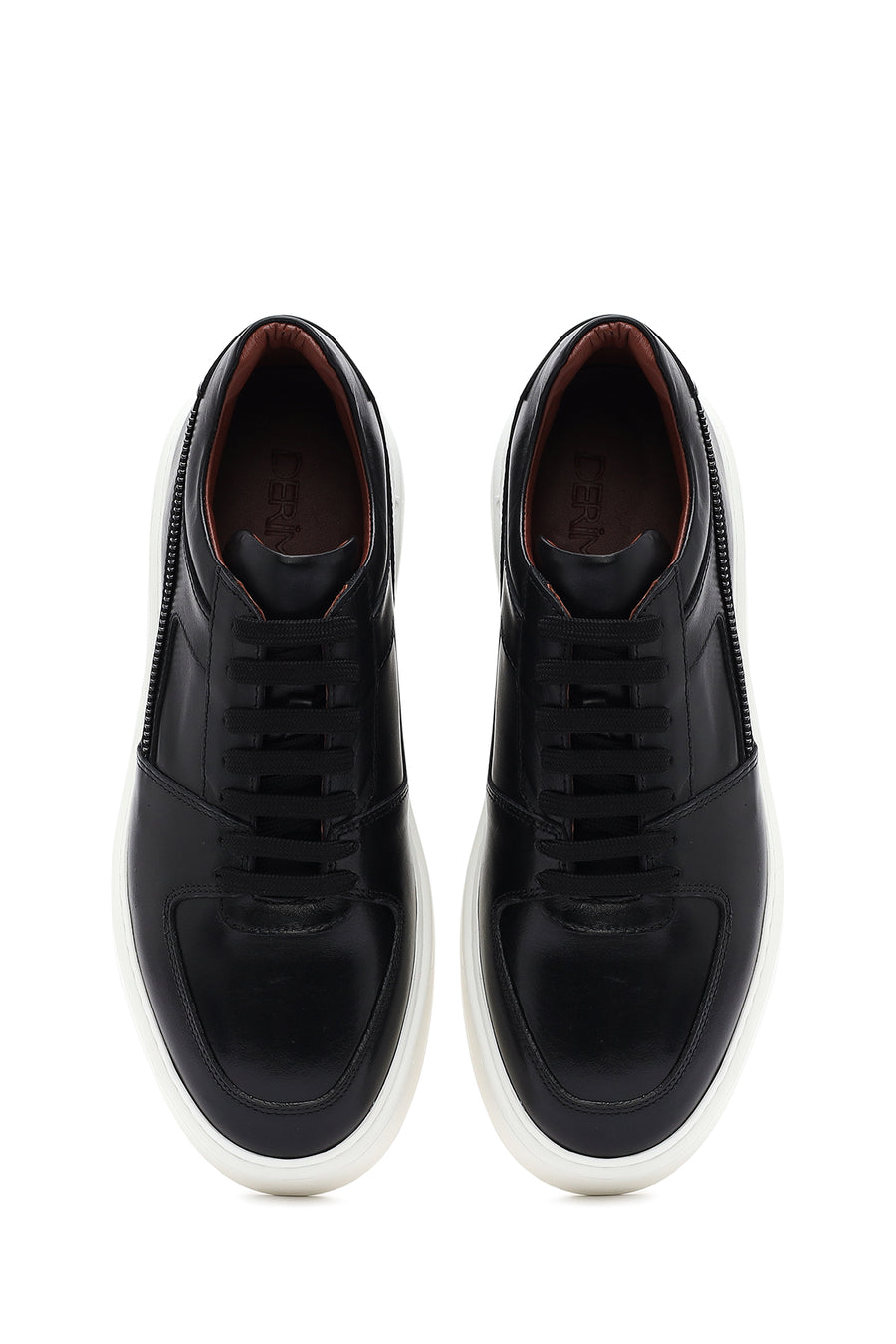 Men's Black Lace-up Thick-Sole Leather Sneaker