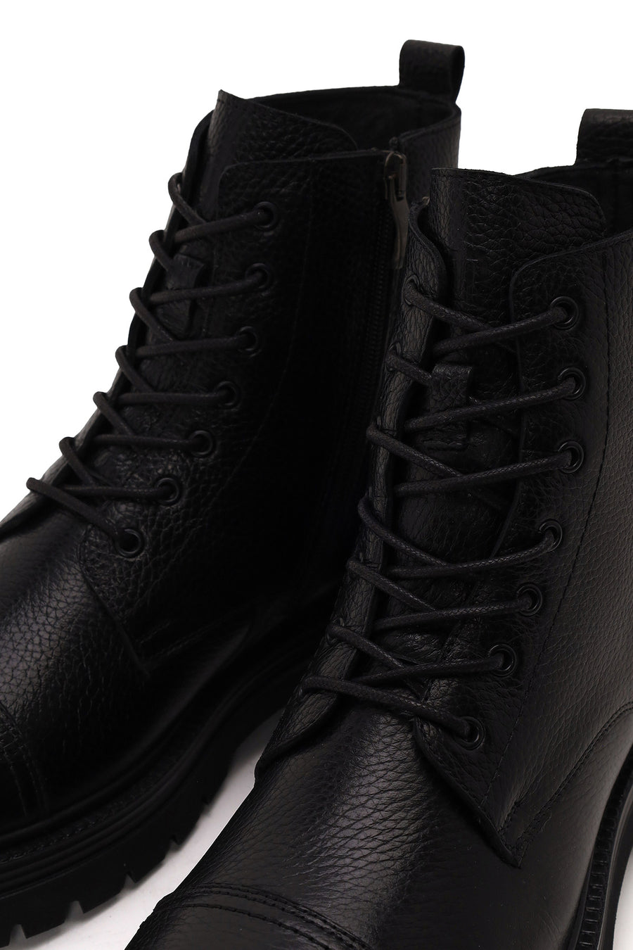 Male Black Lace-up Zip Closure Leather Casual Boots