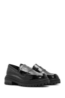 Women's Black Thick Soled Leather Masculine Loafer | Derimod