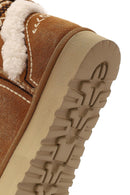 Women's Camel Patterned Fur Detailed Suede Leather Teddy Boot | Derimod