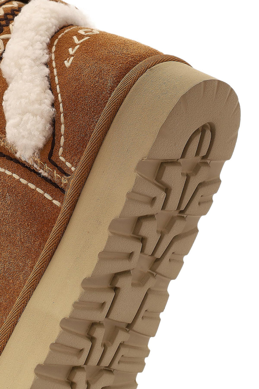 Women's Camel Patterned Fur Detailed Suede Leather Teddy Boot