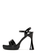 Women's Black Patent Leather Platform Heeled Sandals | Derimod