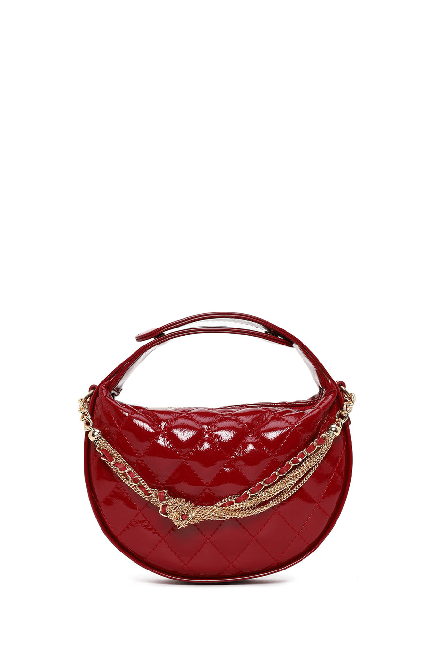 Woman Red Long Strap Quilted Mini Evening Bag