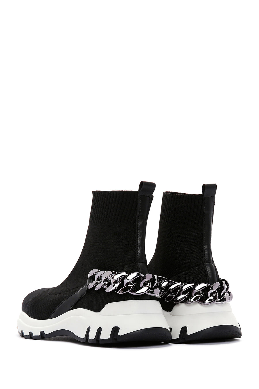 Women's Black Ankle Sneaker Boots with Chain Accessories