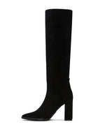 Women's Black Suede Leather Heeled Boots | Derimod