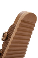 Women's Tan Double Buckle Straw Slippers | Derimod