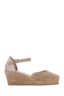 Women's Beige Ankle Strap Wedge Heels Suede Leather Espadrille | Derimod