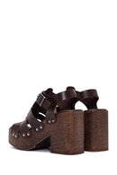 Women's Brown Thick Heeled Buckle Leather Sandals | Derimod