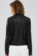 Olympia Women's Black Short Leather Jacket | Derimod