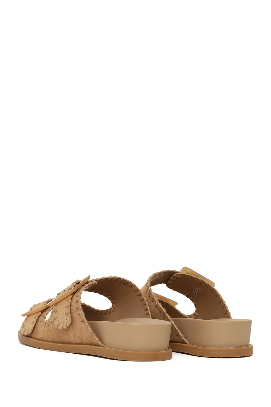 Woman Beige Double-Buckle Suede Slipper