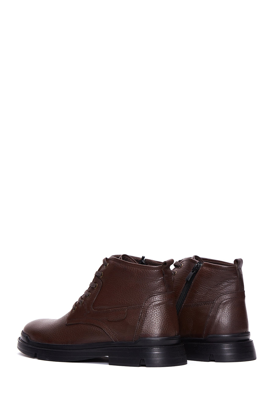Men's Brown Leather Zippered Casual Boots