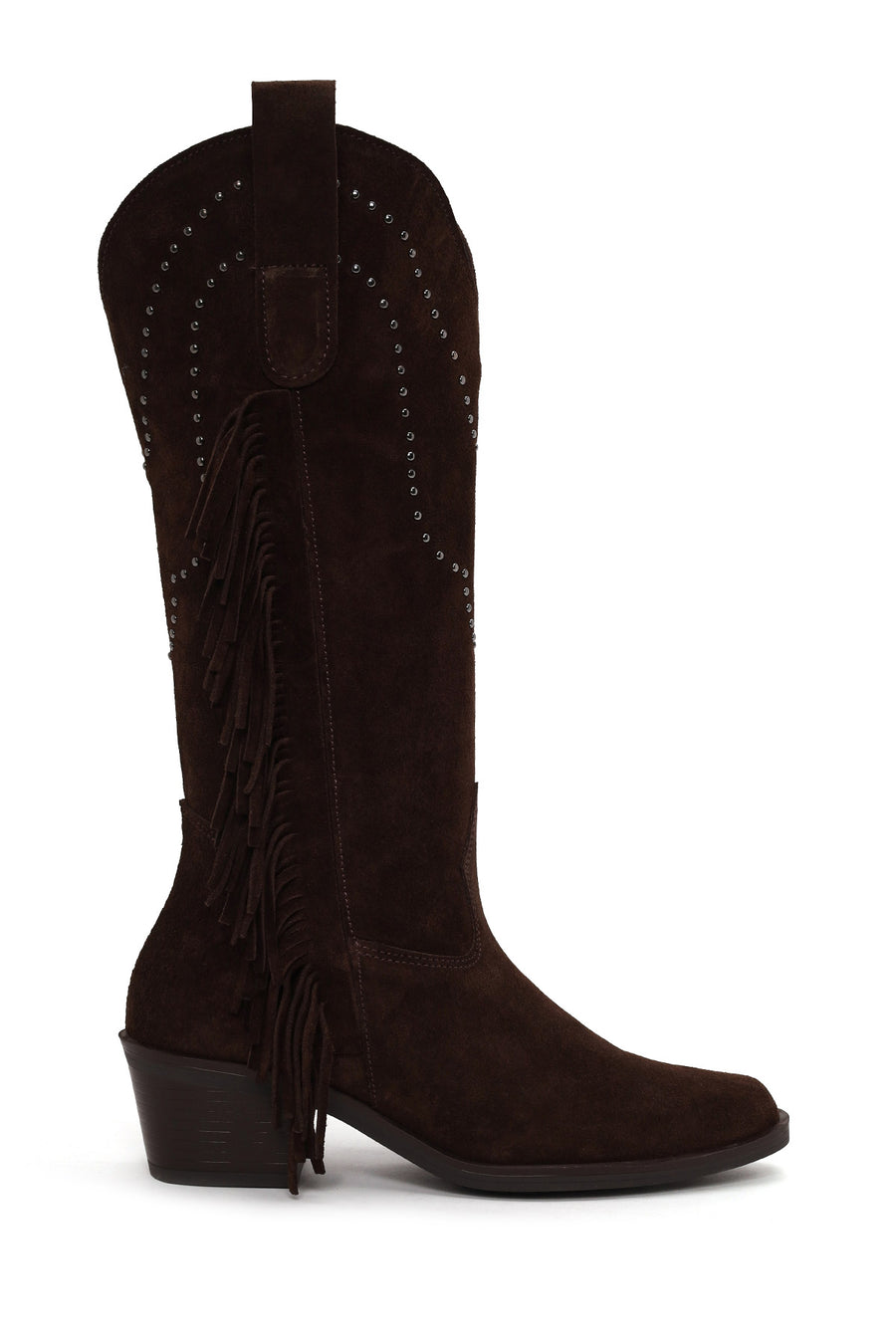 Woman Brown Tassel Chunky-Heeled Suede Leather Cowboy Boots AF190035DS | Derimod