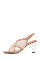 Kadın Bej Bilekten Tokalı Kalın Topuklu Kumaş Sandalet | Derimod