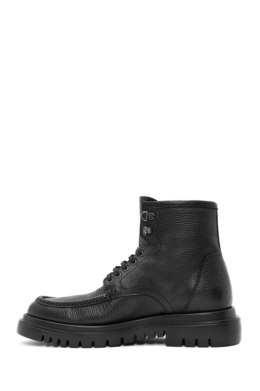 Men's Black Lace-Up Leather Combat Boots