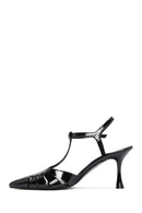 Women's Black Ankle Strap Open Back Thin Heeled Patent Leather Shoes | Derimod